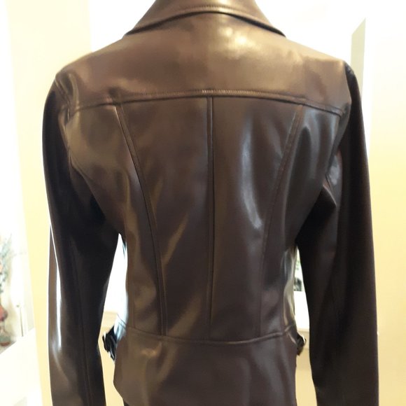 NWT Brown Faux Leather Moto Tommy Hilfiger Soft M - Picture 5 of 8